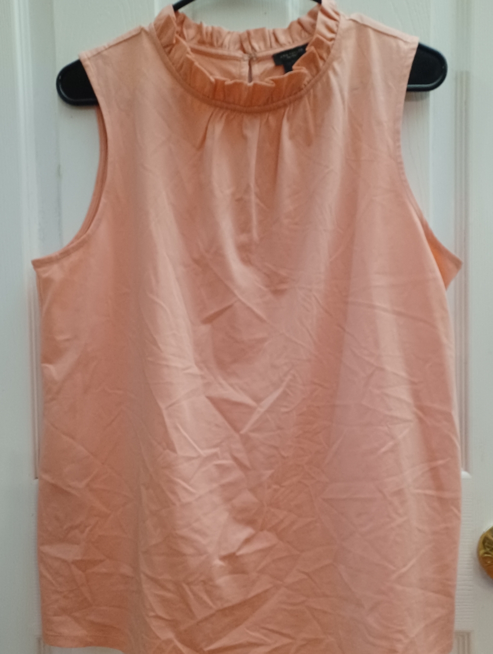 Ann Taylor Sleeveless Ruffle-Neck Blouse in Coral